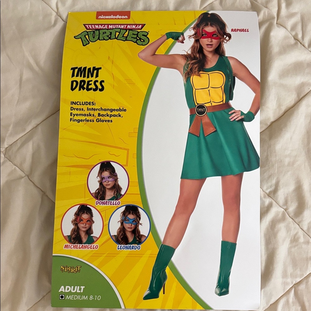 Nickelodeon TMNT Raphael Costume Dress with Red, blue, purple, and orange masks
